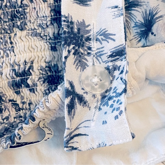 Abercrombie & Fitch S Sleeveless Blue & White Tropical Crop Top Linen Blend - Picture 11 of 12